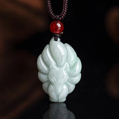 Natural Jade Nine-Tailed Fox Luck and Prosperity Necklace Pendant
