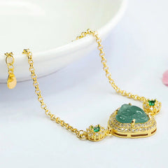 Laughing Buddha Green Jade Zircon Luck Chain Bracelet