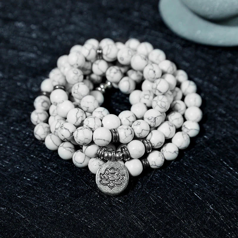 White Turquoise Lotus Mala Healing Bracelet