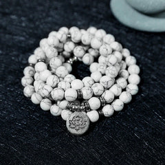 White Turquoise Lotus Mala Healing Bracelet