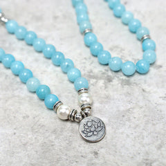 Natural Amazonite Stone Healing Lotus Mala Bracelet