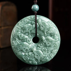 Year of the Dragon Natural Jade Nine Dragons Peace Buckle Protection Necklace Pendant