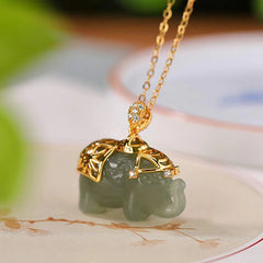 925 Sterling Silver Jade Elephant Blessing Fortune Necklace Pendant