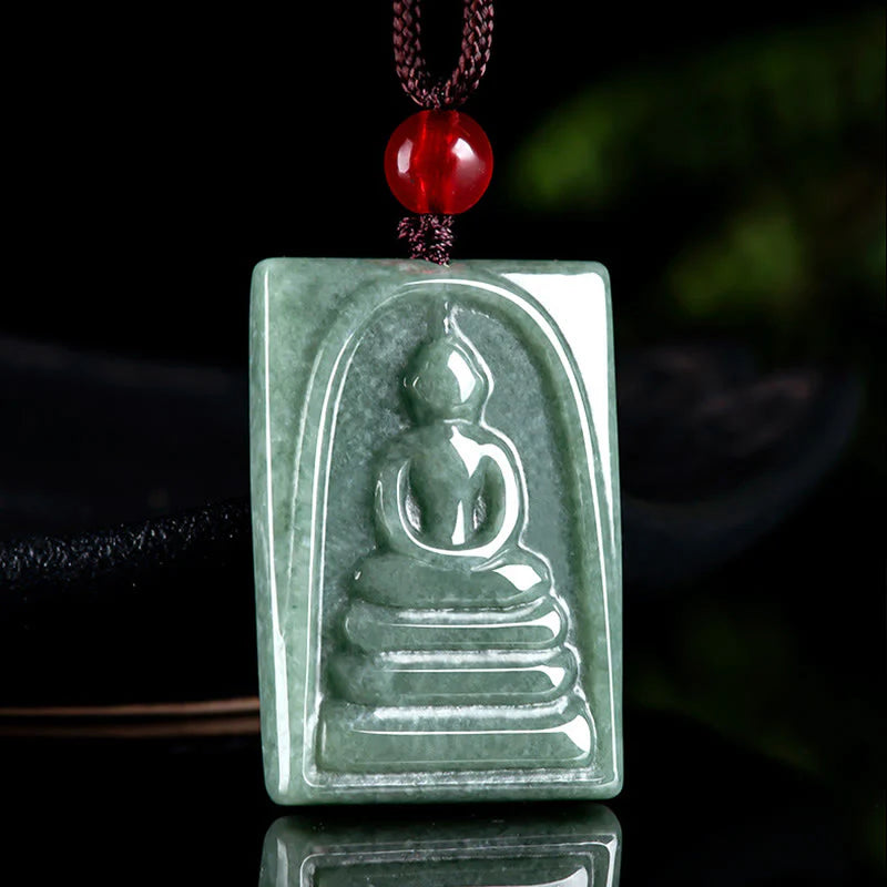 Formless Buddha Square Jade Amulet String Necklace Pendant