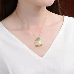 White Jade Red Agate Flower Luck Necklace Pendant