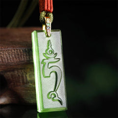 Tibetan Green Tara Medicine Buddha Sanskrit Pattern Glazed Crystal Protection Necklace Pendant