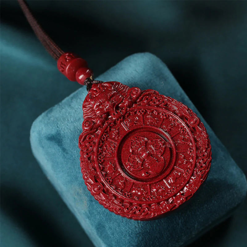 Chinese Zodiac Natural Cinnabar Bagua Amulet Necklace Pendant for Repelling Evil
