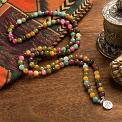 108 Mala Beads Multi-layer Natural Tourmaline Lotus Wisdom Bracelet