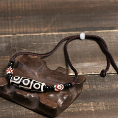 Tibetan Nine Eye Dzi Bead Protection String Necklace