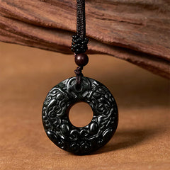 Tibetan Black Green Jade PiXiu Peace Buckle Protection Necklace Pendant