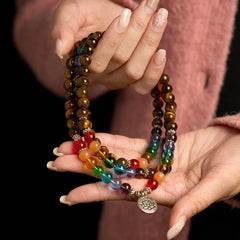 108 Mala Beads Natural Stone Tiger Eye Colored Beads Lotus Protection Bracelet