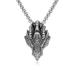 Renbeads Pure Tin Dragon Head Luck Protection Metal Necklace Pendant