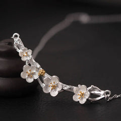 925 Sterling Silver Plum Blossom Protection Necklace Pendant