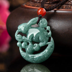 Year of the Rabbit Jade Crescent Moon Luck Necklace Pendant