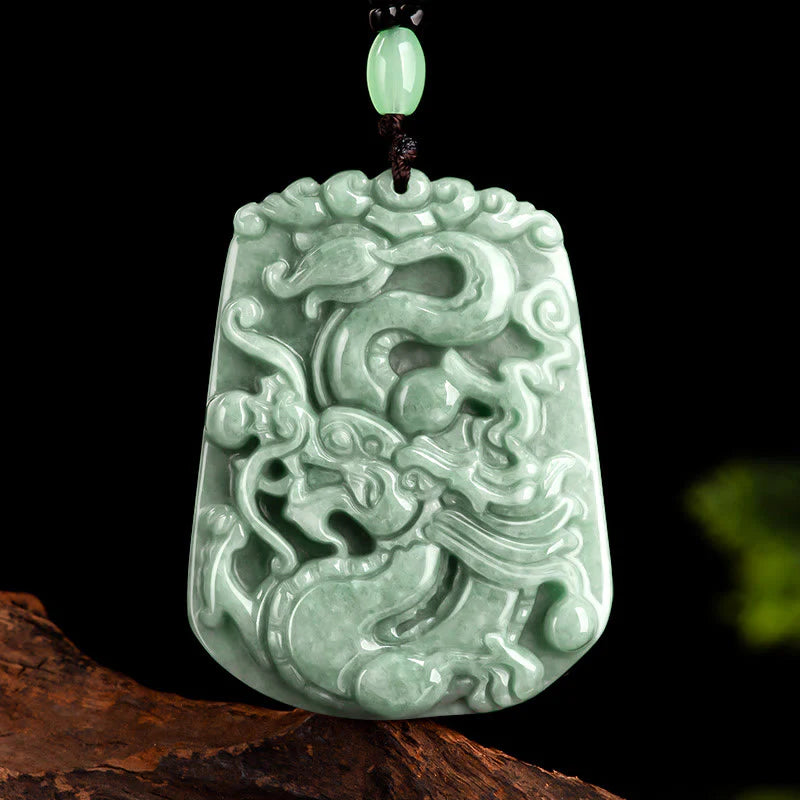 Year of the Dragon Chinese Zodiac Dragon Soaring Jade Protection Bead Chain Necklace Pendant