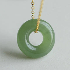 925 Sterling Silver Plated Gold Jade Peace Buckle Necklace Pendant