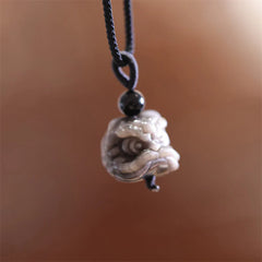 Natural Silver Sheen Obsidian Dancing Animal Protection Necklace Pendant