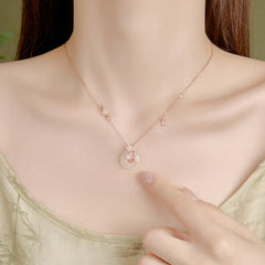 Chalcedony Pink Crystal 925 Sterling Silver Flowers Koi Fish Peace Buckle Necklace Pendant