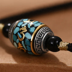 Tibet Om Mani Padme Hum Dzi Bead Pattern Rotatable Necklace Pendant