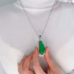 Cyan Jade Fortune Bean Luck Necklace Pendant