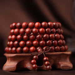 Tibetan Small Leaf Red Sandalwood 108 Beads Mala Meditation Bracelet