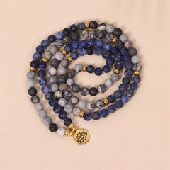 108 Mala Beads Sodalite Zebra Jasper Crystal Lotus Strength Bracelet