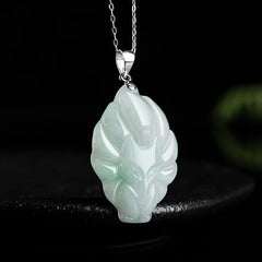 925 Sterling Silver Natural Jade Nine Tailed Fox Prosperity Necklace Pendant