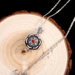 925 Sterling Silver Om Mani Padme Hum Lotus Peace Necklace Pendant and Earrings