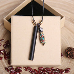 Tibetan Ebony Wood Dzi Bead Peaceful Necklace Pendant