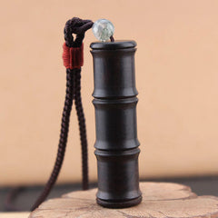 Ebony Wood Bamboo Pattern Prayer Box Peace Necklace Pendant
