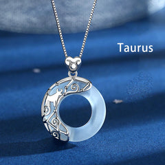 925 Sterling Silver 12 Zodiac Constellations Cat's Eye Love Support Necklace Pendant
