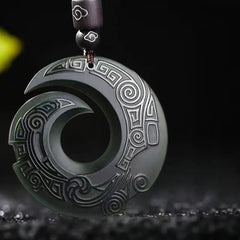 Good Luck Design Pattern Cyan Jade Peace Buckle Necklace Pendant
