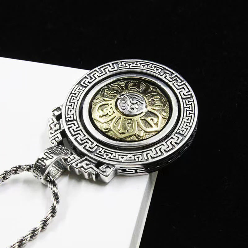 Tibetan Om Mani Padme Hum Double Dorje Vajra Rotatable Necklace Pendant for Purity and Peace