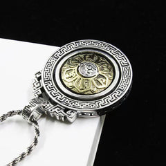 Tibetan Om Mani Padme Hum Double Dorje Vajra Rotatable Necklace Pendant for Purity and Peace