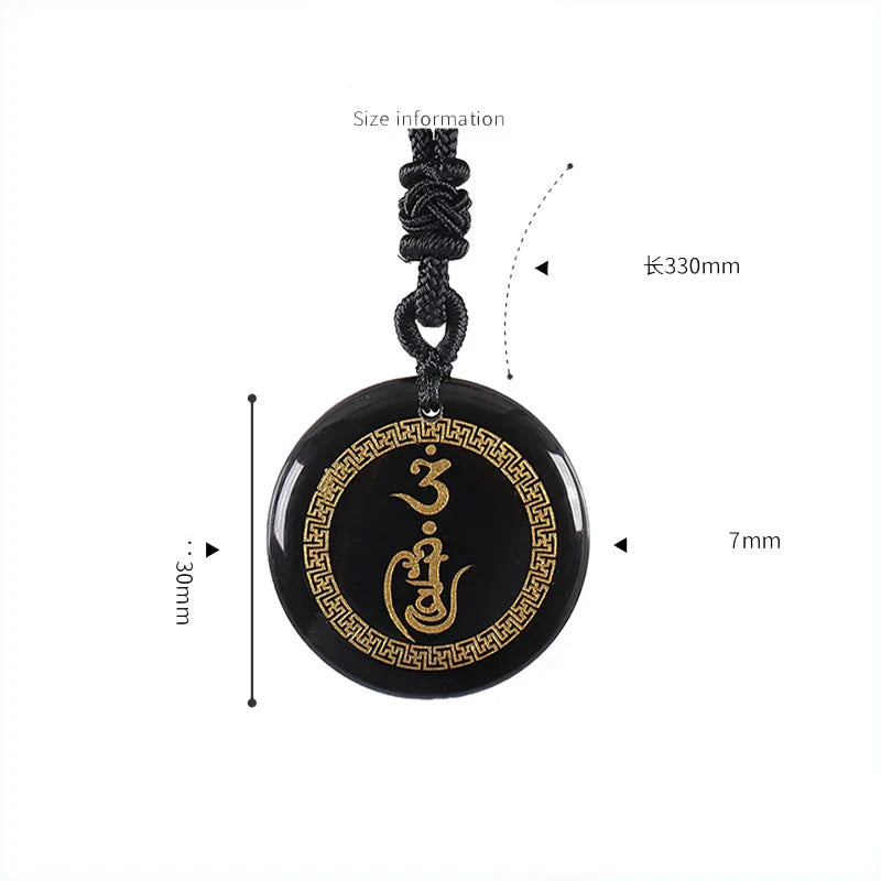 Swastika Pattern Protection Mantra Natural Various Crystal Black Obsidian Purification Necklace Pendant