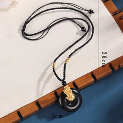 Black Onyx White Agate Peace Buckle 999 Sterling Silver Gold PiXiu Fortune Necklace Pendant