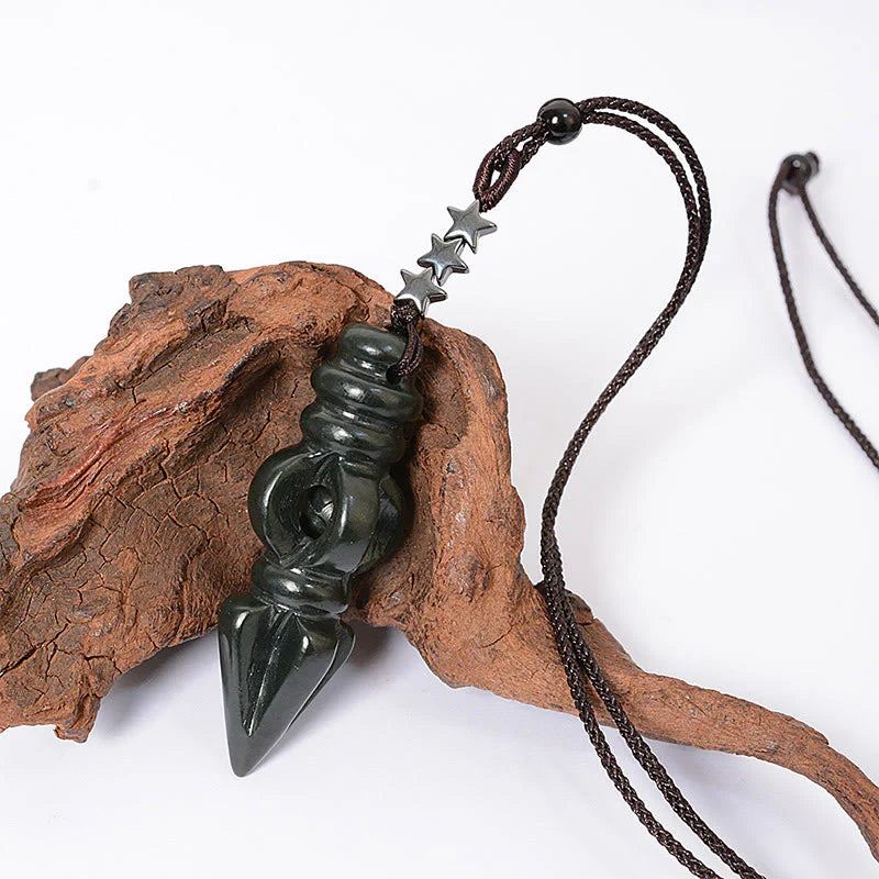 Tibetan Hetian Cyan Jade Pestle Vajra Dorje Star Harmony Necklace Pendant