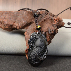 Natural Black Obsidian Amphioxus Necklace Pendant