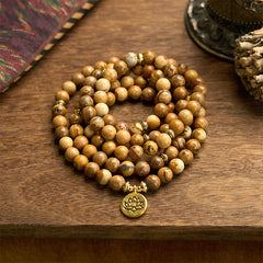 108 Beads Picture Jasper Mala Lotus Bracelet
