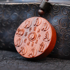 Lightning Struck Jujube Wood Yin Yang Bagua Protection Necklace Pendant