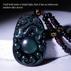 Tibetan Positive Rainbow Obsidian PiXiu Necklace