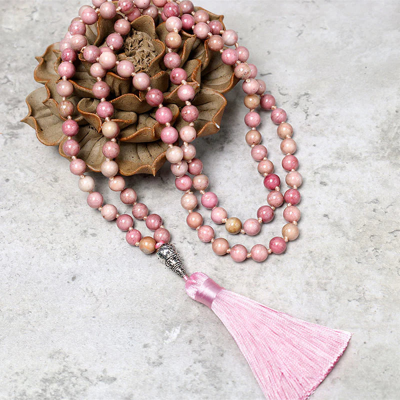 108 Mala Rhodonite Beads Yoga Meditation Prayer Beads Bracelet