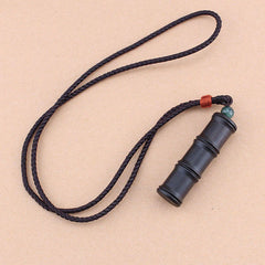 Ebony Wood Bamboo Pattern Prayer Box Peace Necklace Pendant