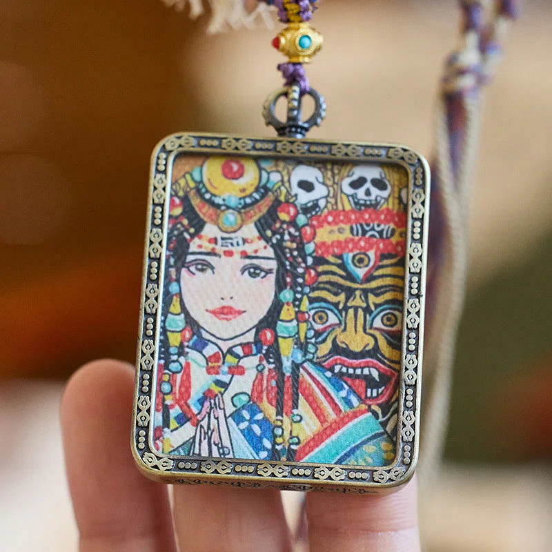 Tibetan Goddess of Wealth Prayer Box Necklace Pendant