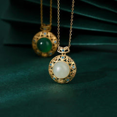 925 Sterling Silver Green Chalcedony White Jade Strength Necklace Pendant