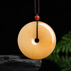 Round Golden Silk Jade Peace Buckle Wealth Pendant Necklace
