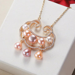 18K Gold Plated Natural Pearl Chinese Lock Charm Necklace Pendant