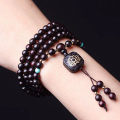108 Mala Beads Tibetan Small Leaf Red Sandalwood Lotus Balance Bracelet