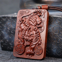 Natural Lightning Struck Jujube Wood PiXiu Copper Coin Good Luck Necklace Pendant