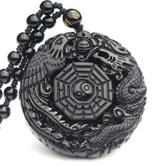 Bagua Dragon Phoenix Obsidian Fulfillment Pendant Necklace